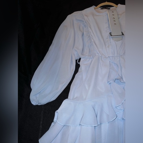 Long sleeve Ruffle Belted Dress in Winter Blue - Picture 5 of 13